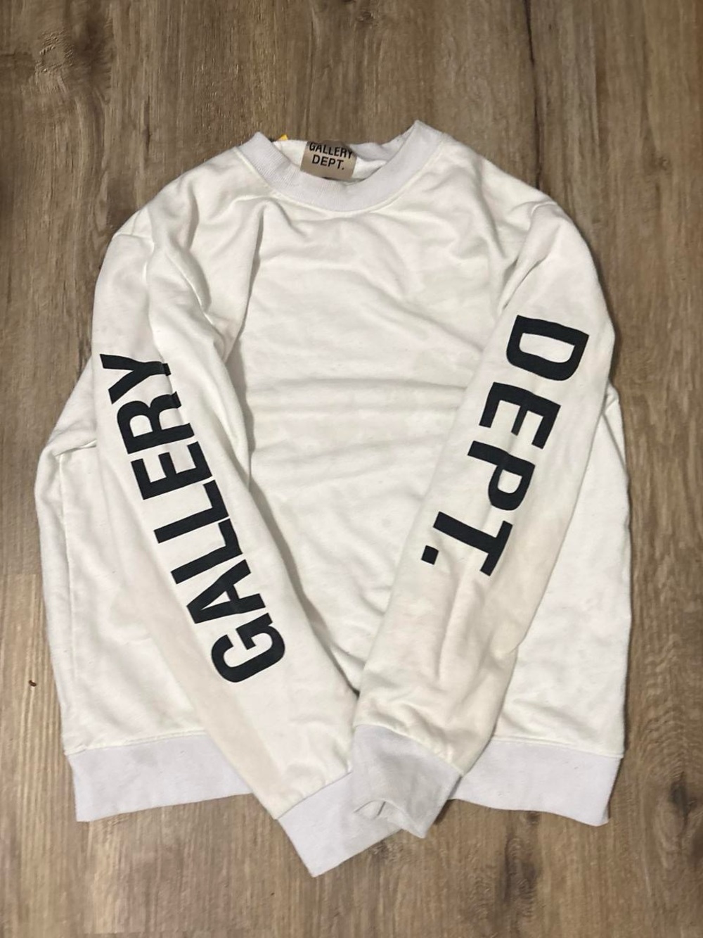 Gallery Dept White Crewneck Sweatshirt with Black Sleeve Text
